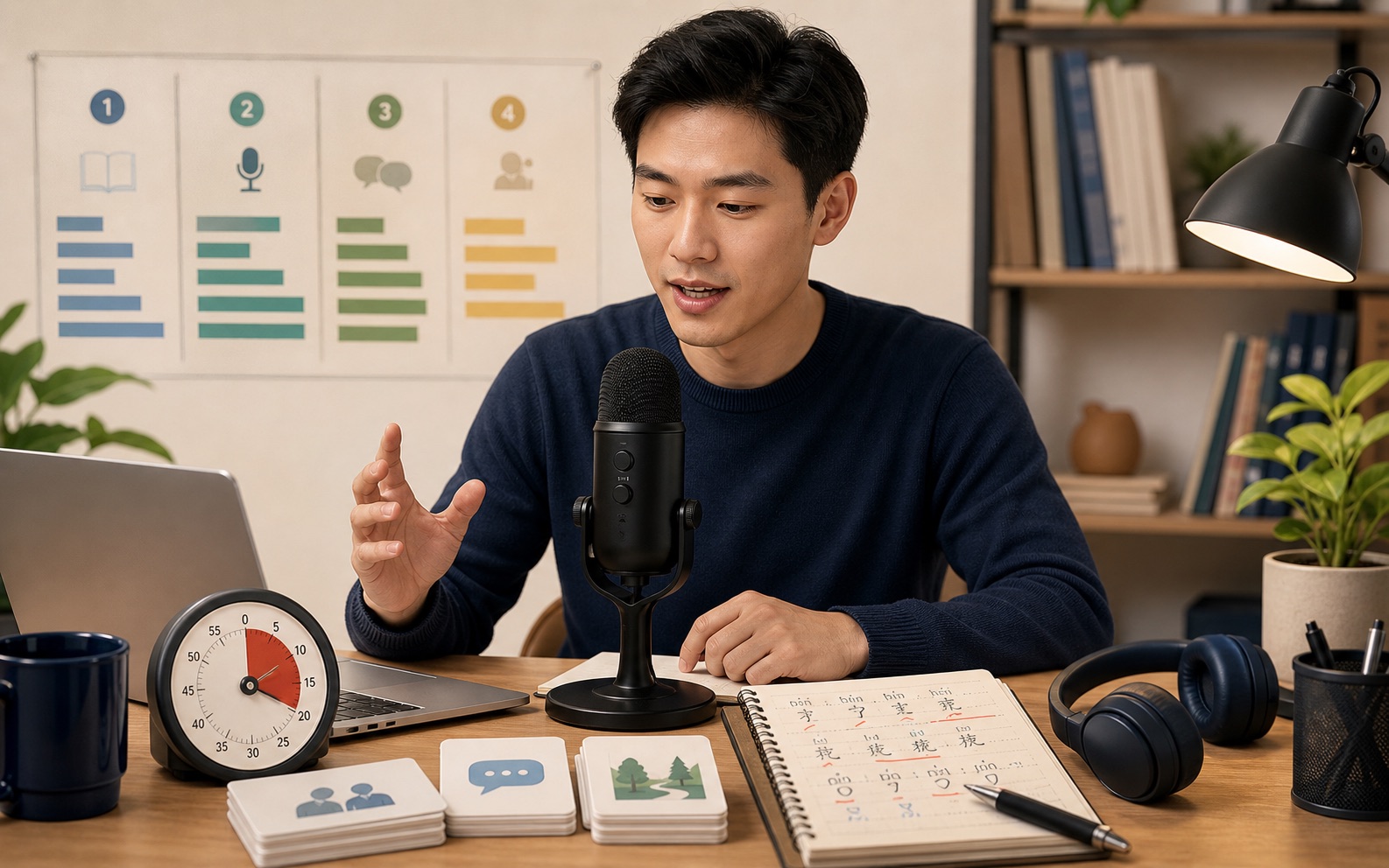 Illustration of HSKK oral exam speaking practice